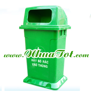 Thùng rác 95 lít, nắp hở, có đế, màu xanh