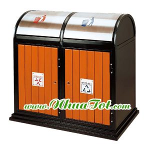 Thùng rác phân loại 2 ngăn giả gỗ